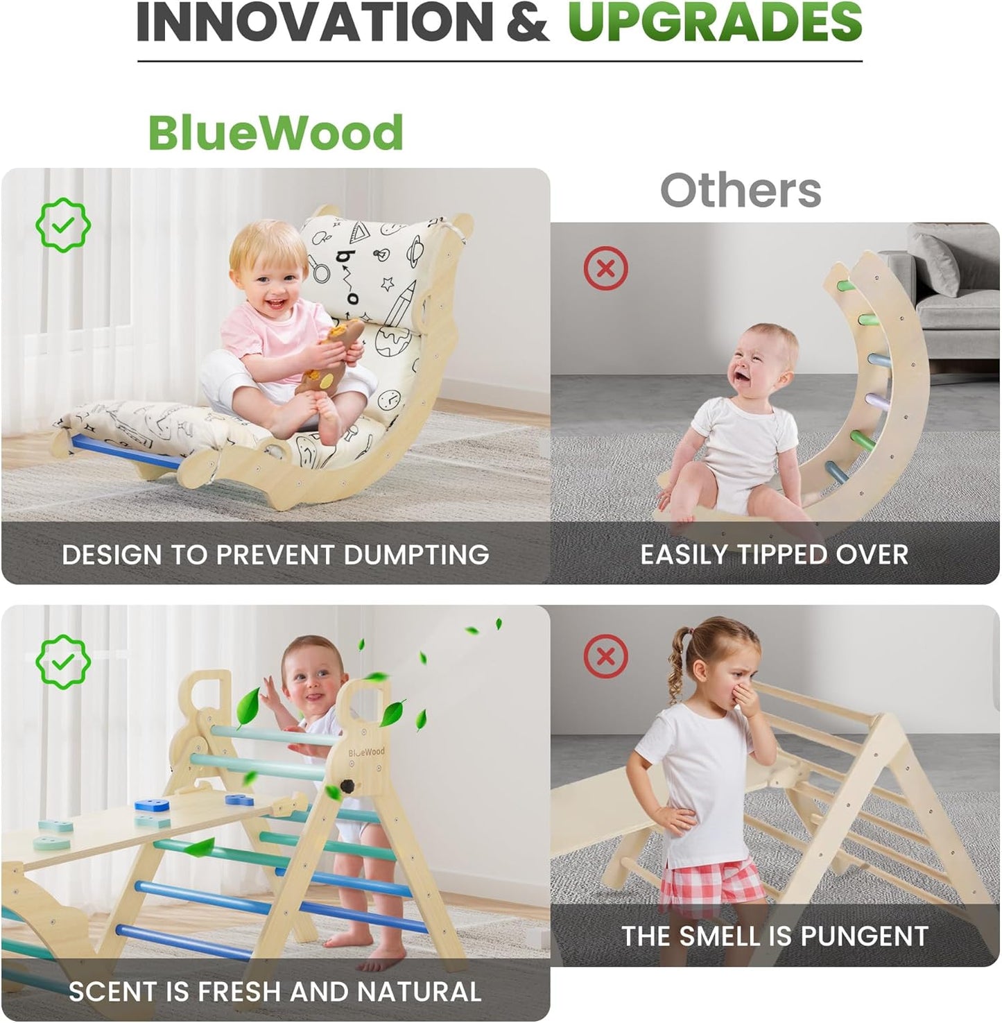 Pikler Triangle Set, Toddler Wooden Climbing Toys Indoor 8-in-1 Climber, Foldable Kids Climbing Toys