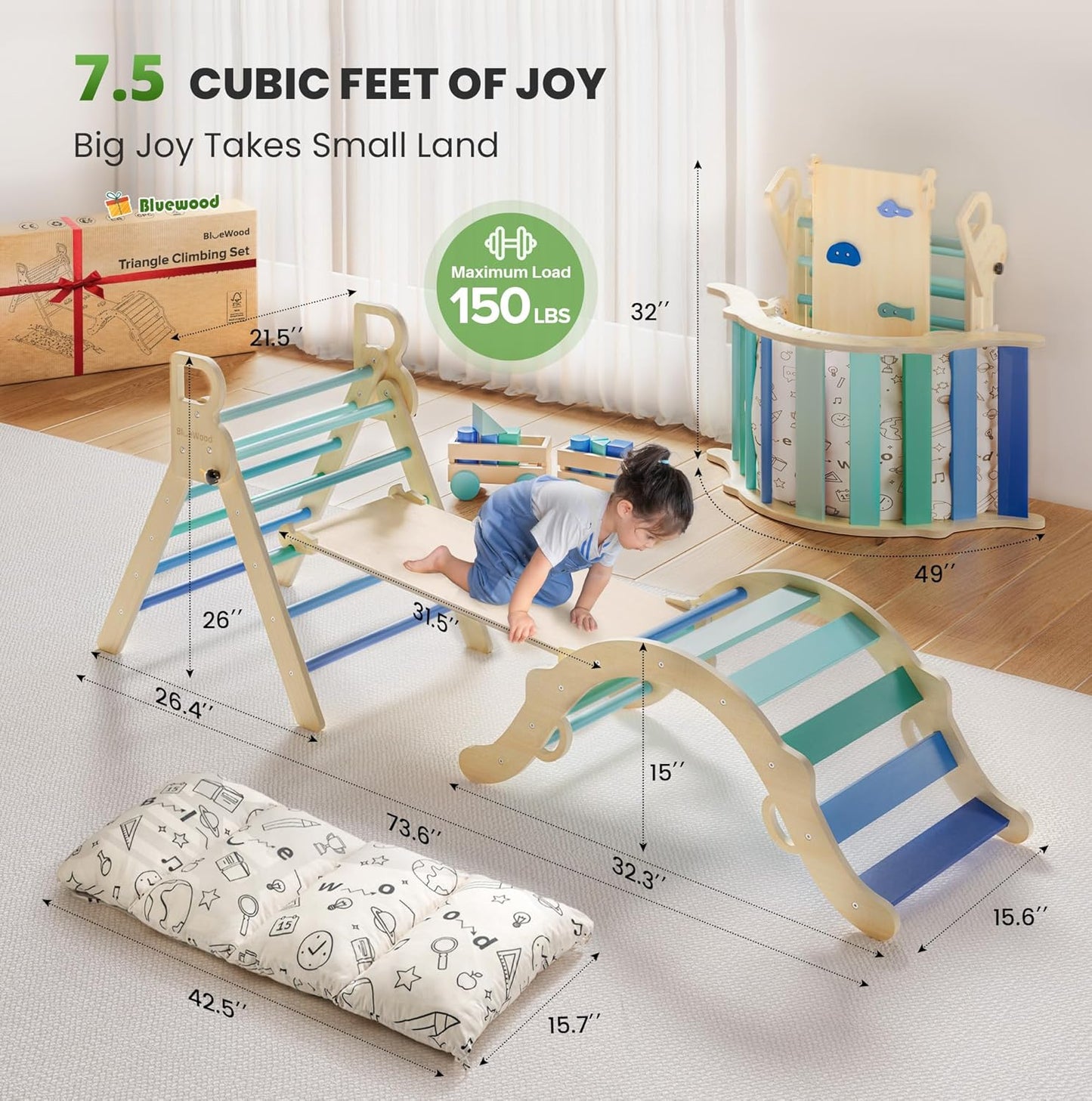 Pikler Triangle Set, Toddler Wooden Climbing Toys Indoor 8-in-1 Climber, Foldable Kids Climbing Toys