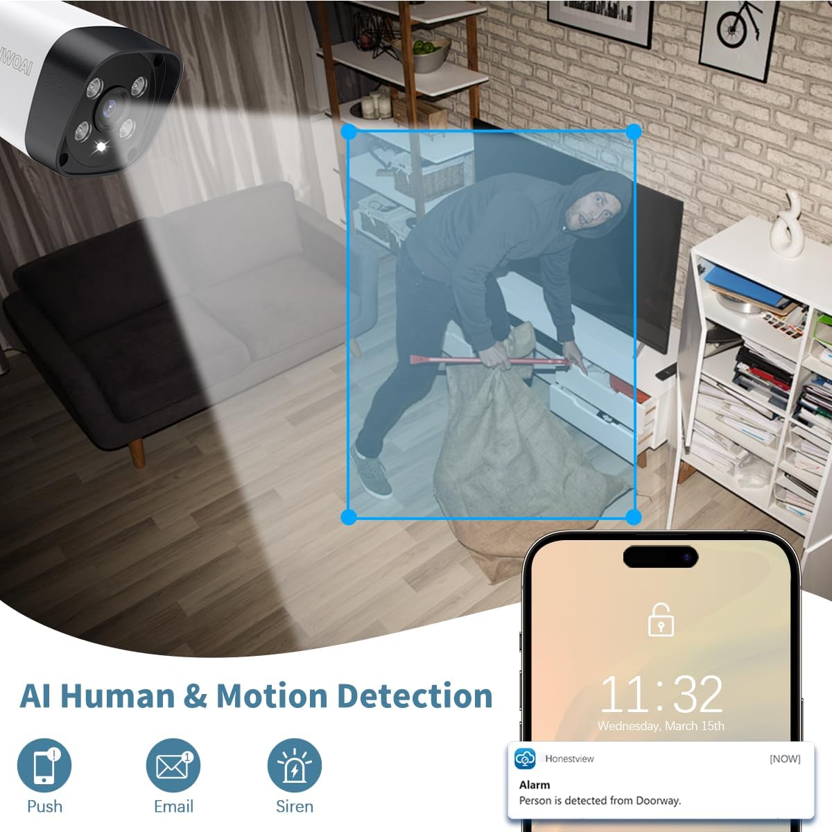 2-Way Audio & 4-Antenna NVR Outdoor Wireless Security Camera System, WiFi Cameras