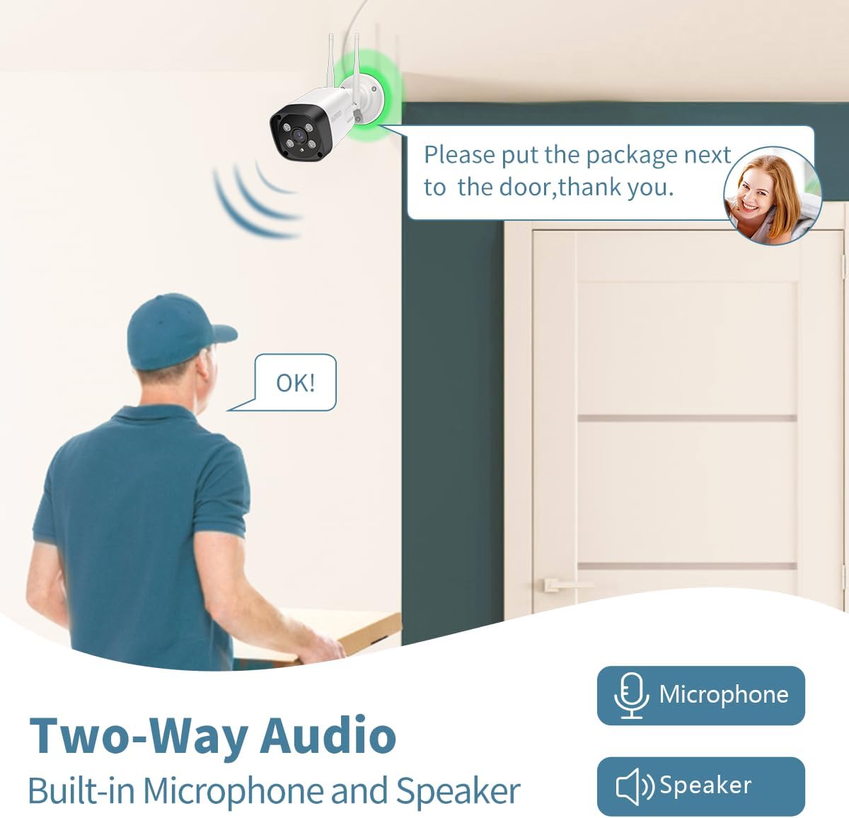 2-Way Audio & 4-Antenna NVR Outdoor Wireless Security Camera System, WiFi Cameras