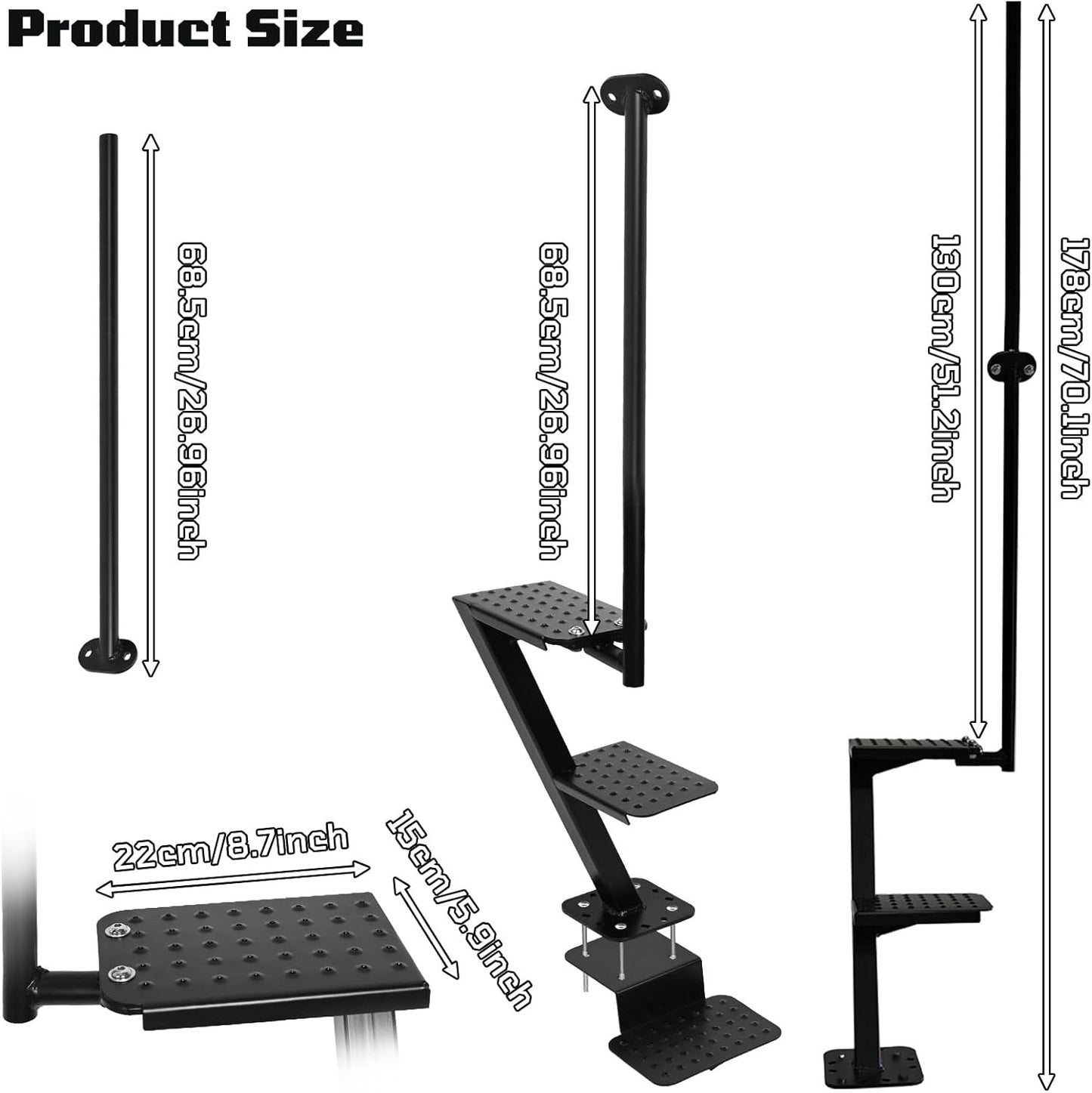 Heavy-Duty Boat Trailer Steps, 3 Steps Boat Trailer Ladder with Handle & Non-Slip Surface Steps, Boat Boarding Steps