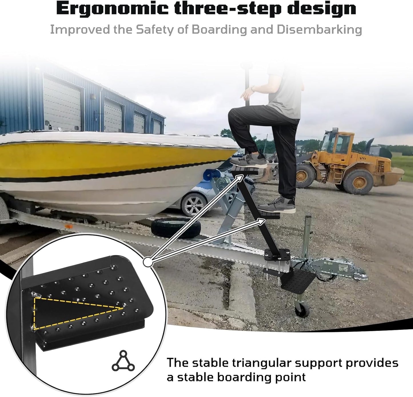 Heavy-Duty Boat Trailer Steps, 3 Steps Boat Trailer Ladder with Handle & Non-Slip Surface Steps, Boat Boarding Steps