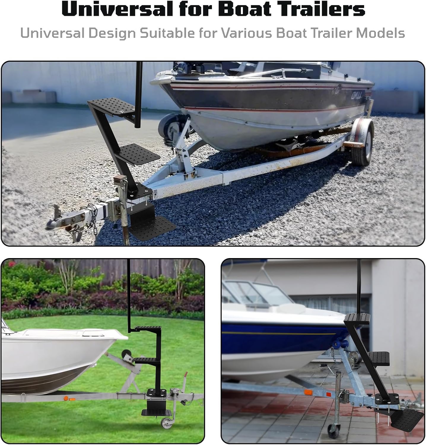 Heavy-Duty Boat Trailer Steps, 3 Steps Boat Trailer Ladder with Handle & Non-Slip Surface Steps, Boat Boarding Steps