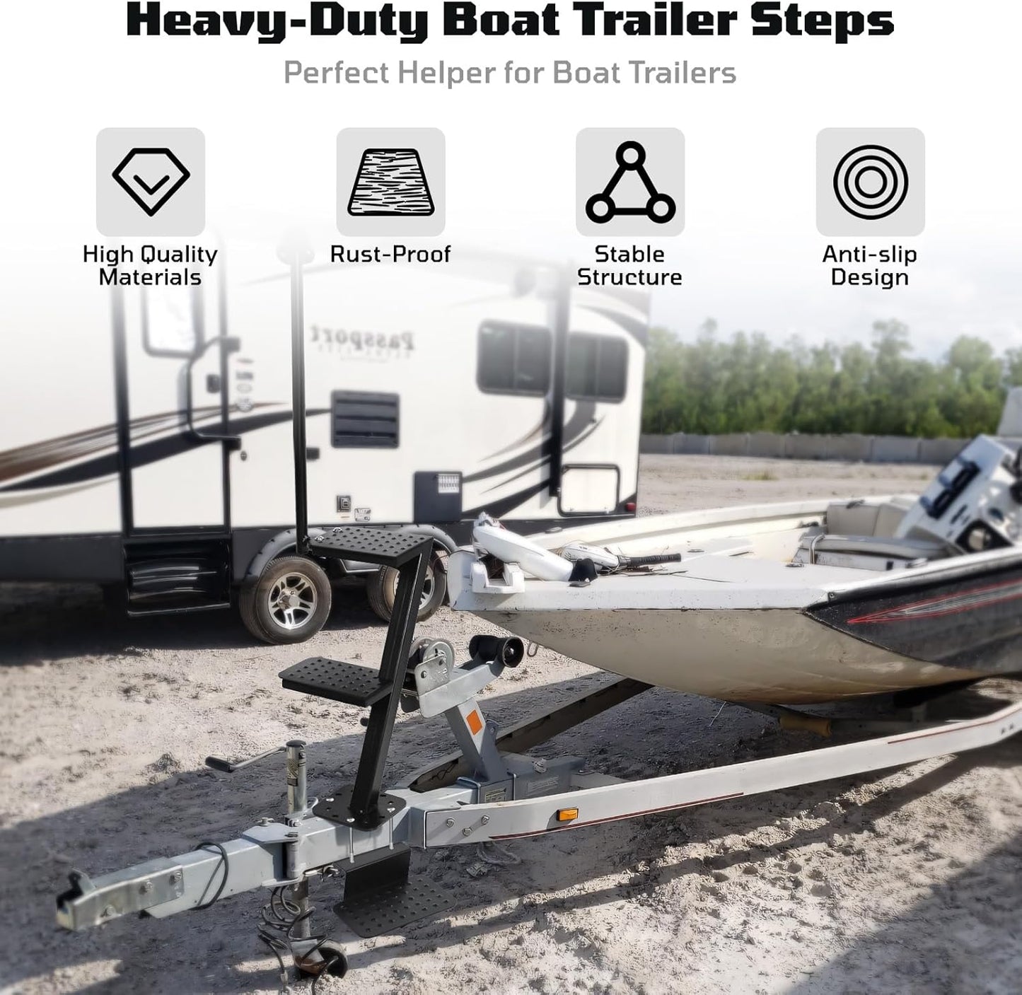 Heavy-Duty Boat Trailer Steps, 3 Steps Boat Trailer Ladder with Handle & Non-Slip Surface Steps, Boat Boarding Steps
