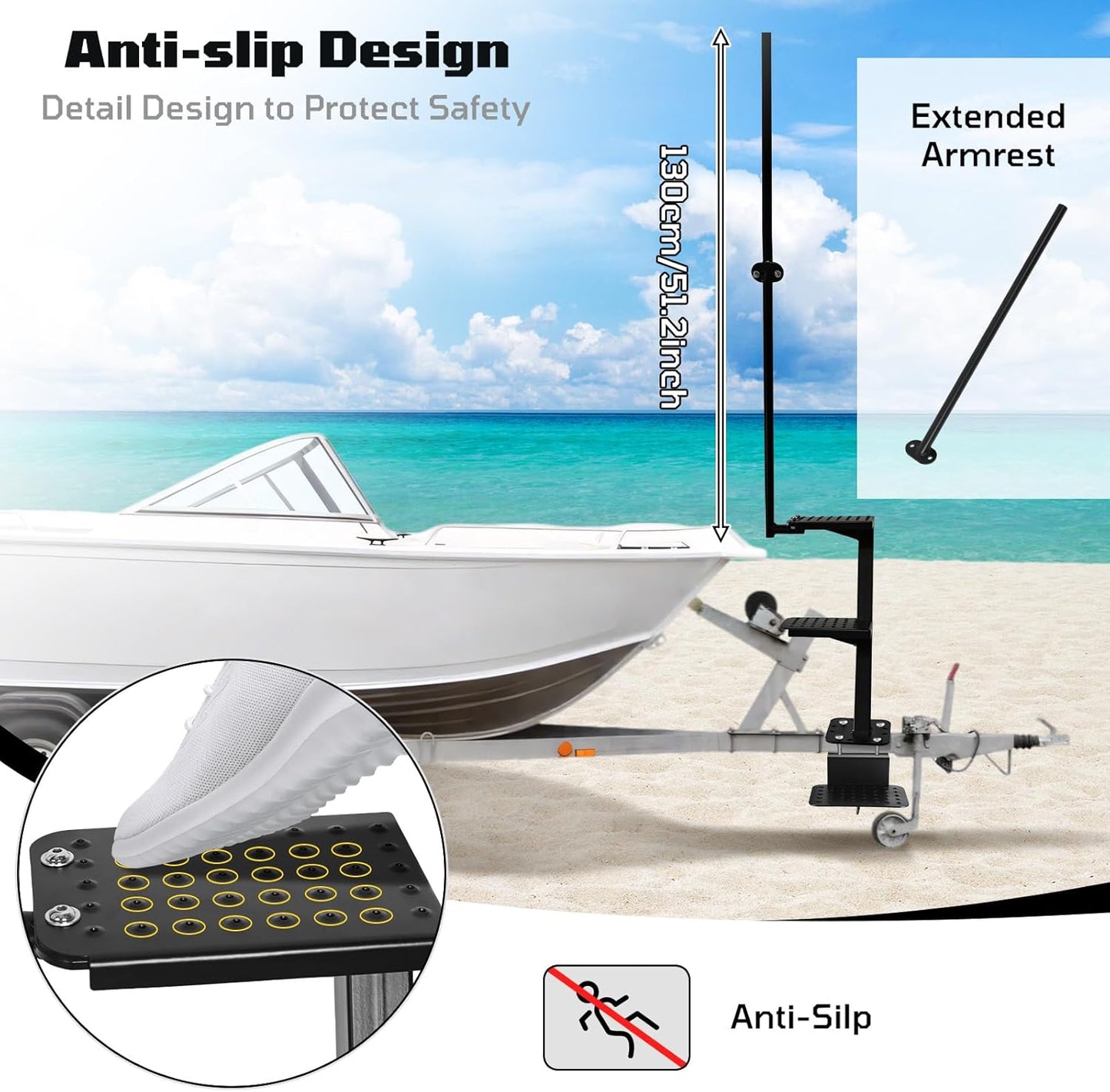 Heavy-Duty Boat Trailer Steps, 3 Steps Boat Trailer Ladder with Handle & Non-Slip Surface Steps, Boat Boarding Steps