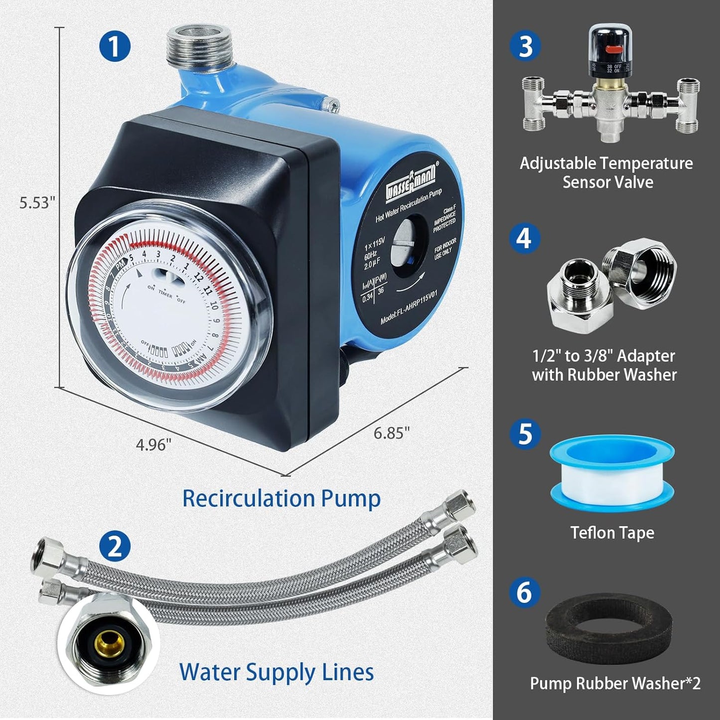 Instant Hot Water Recirculating Pump Kit for Tank Water Heater, Instant Hot Water Recirculation Pump System