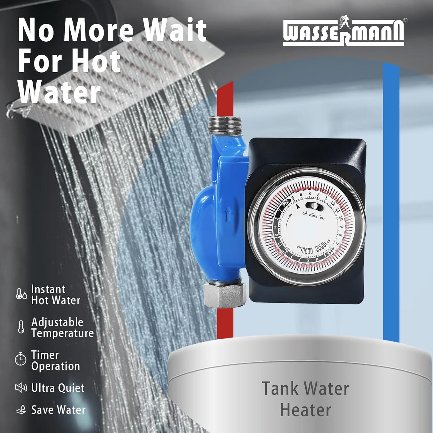 Instant Hot Water Recirculating Pump Kit for Tank Water Heater, Instant Hot Water Recirculation Pump System