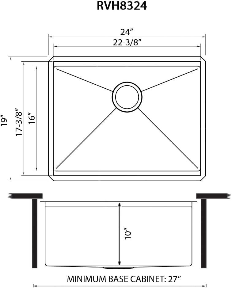 24-inch Undermount Rounded Corner Workstation Kitchen Sink Single Bowl, 16 Gauge Stainless Steel, Brushed Finish
