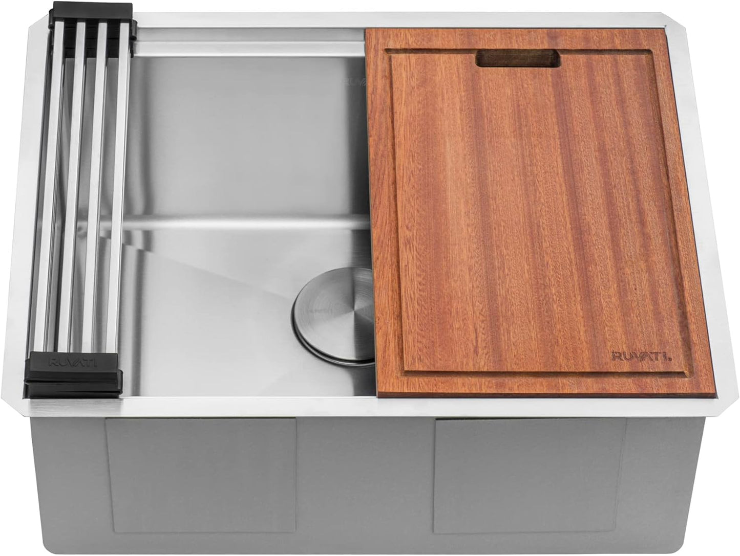 24-inch Undermount Rounded Corner Workstation Kitchen Sink Single Bowl, 16 Gauge Stainless Steel, Brushed Finish