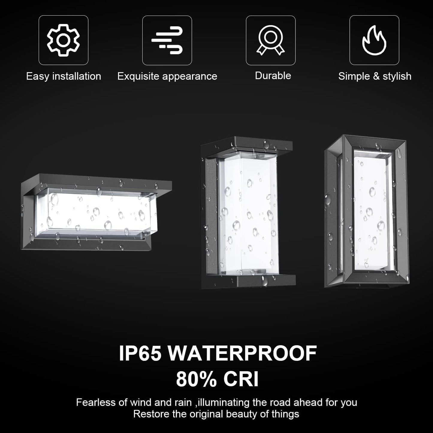 Porch Wall Light Outdoor 6 Pack Aluminum Frame Waterproof Modern Wall Sconce with Acrylic Shade 6000K Black