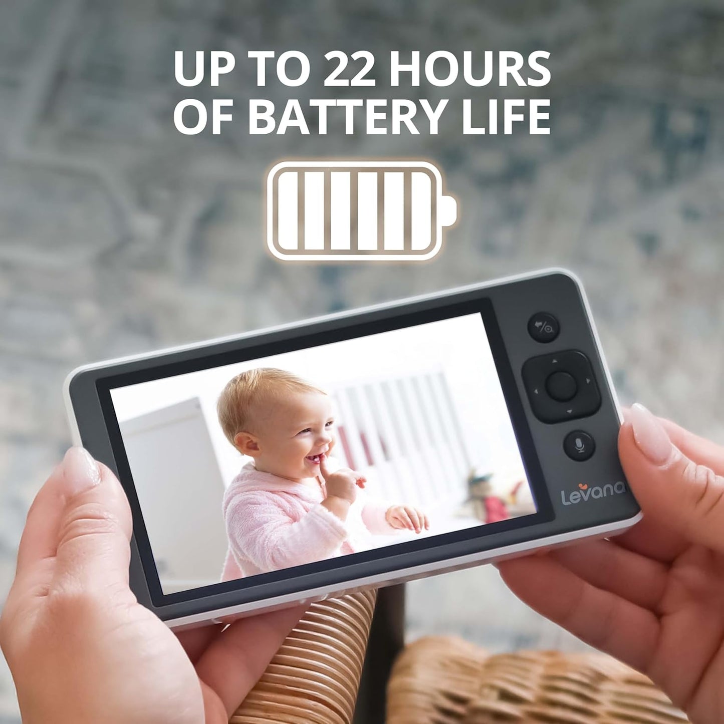 Video Baby Monitor, 5'' 720P Screen, PTZ Camera, 3800mAh Battery, Night Vision, Two-Way Talk, No WiFi, Carrying Case