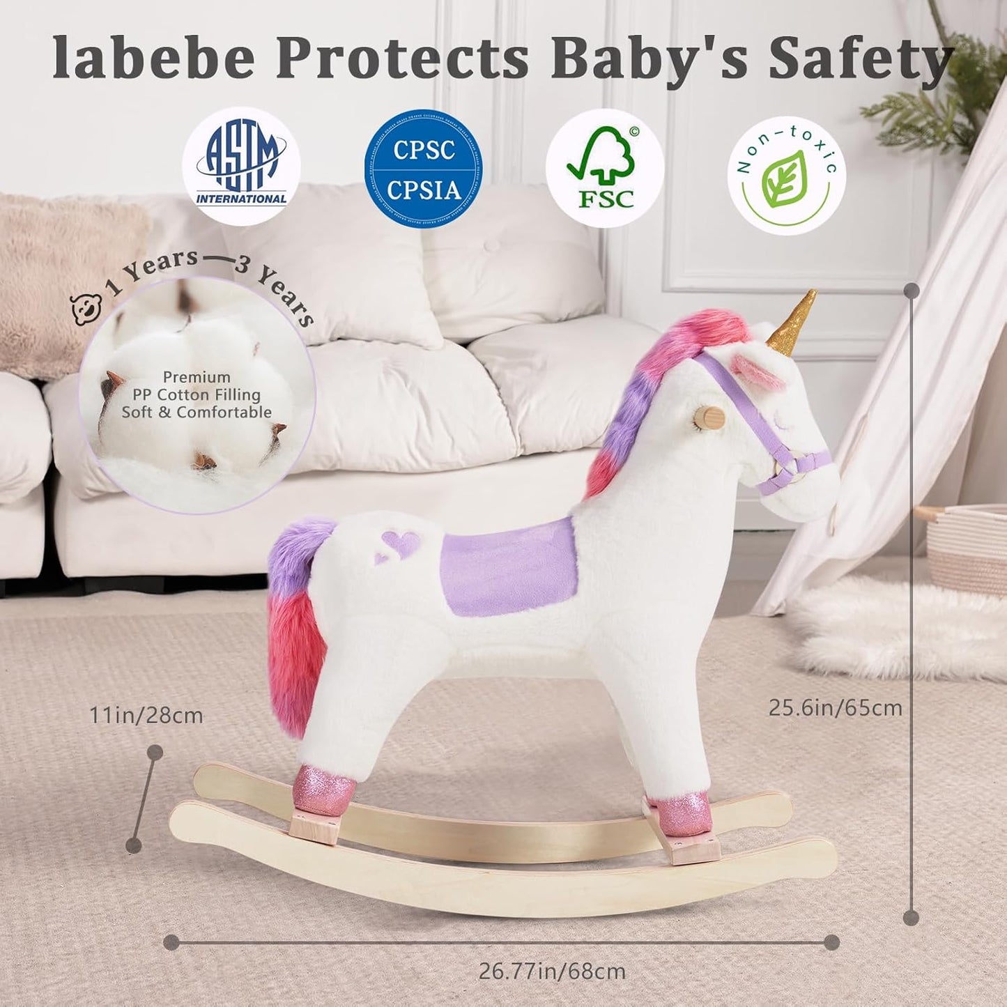 Toddler Rocking Horse, Ride Unicorn, Kid Ride On Toys for 1-3 Year Old, Plush Animal Rocker with Realistic Sounds