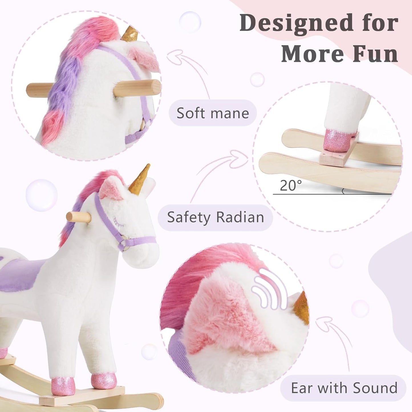 Toddler Rocking Horse, Ride Unicorn, Kid Ride On Toys for 1-3 Year Old, Plush Animal Rocker with Realistic Sounds