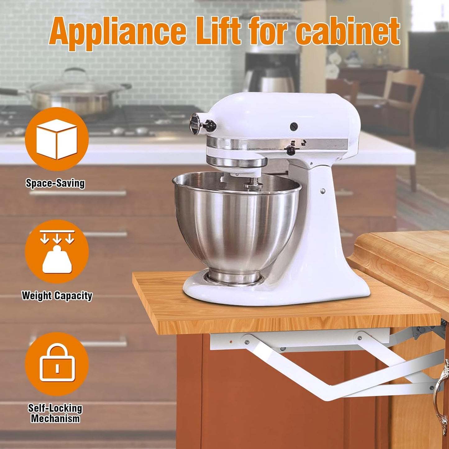 Zipcase Kitchen Appliance Lift, Mixer Lift for Cabinet with Soft-Close Holds Up to 45 lbs