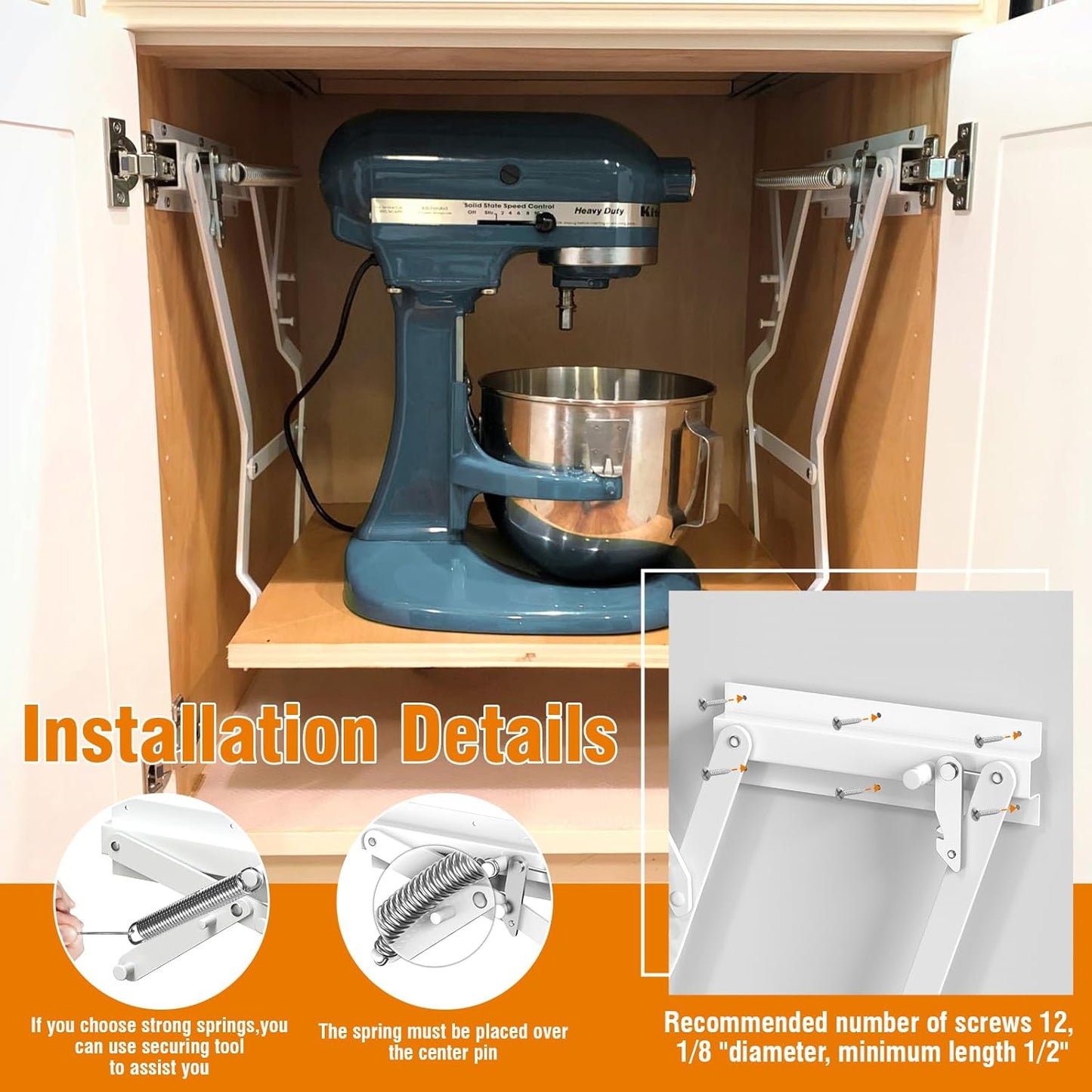 Zipcase Kitchen Appliance Lift, Mixer Lift for Cabinet with Soft-Close Holds Up to 45 lbs