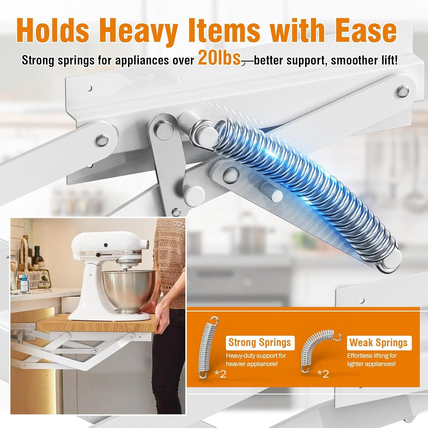 Zipcase Kitchen Appliance Lift, Mixer Lift for Cabinet with Soft-Close Holds Up to 45 lbs