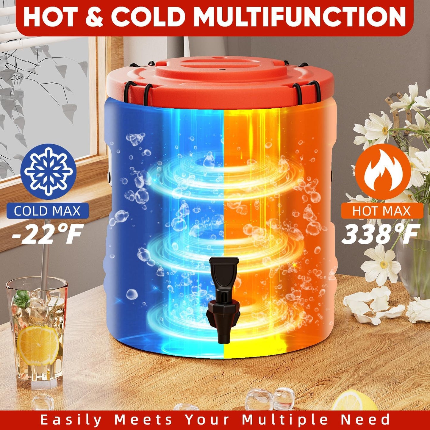 Insulated Beverage Dispenser - 5.3 Gallons, 304 Stainless Steel Insulated Soup Carrier Hot and Cold Insulated Bucket