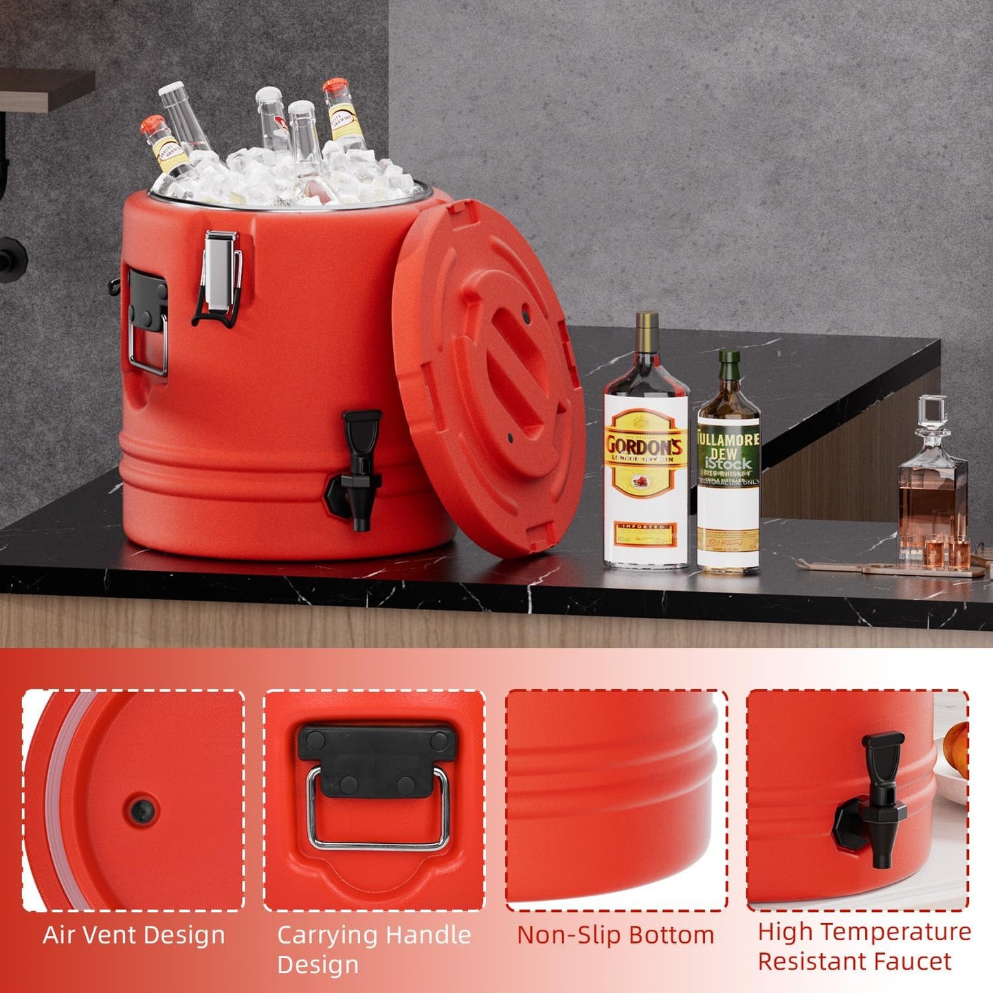 Insulated Beverage Dispenser - 5.3 Gallons, 304 Stainless Steel Insulated Soup Carrier Hot and Cold Insulated Bucket