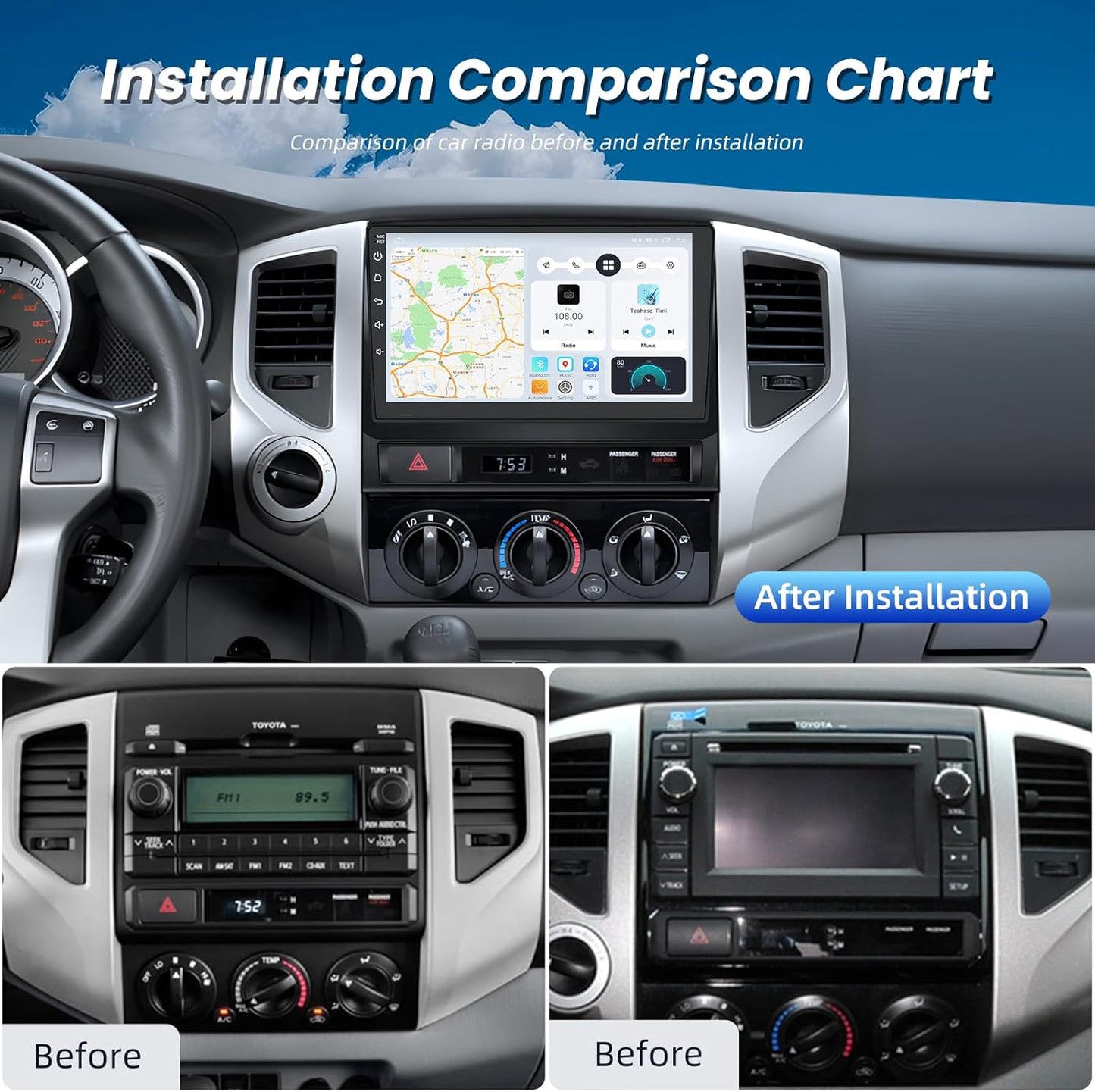 64G Android Car Radio for Toyota Tacoma 2005-2015: 9 Inch IPS Touch Screen, Carplay & Android Auto GPS Navigation