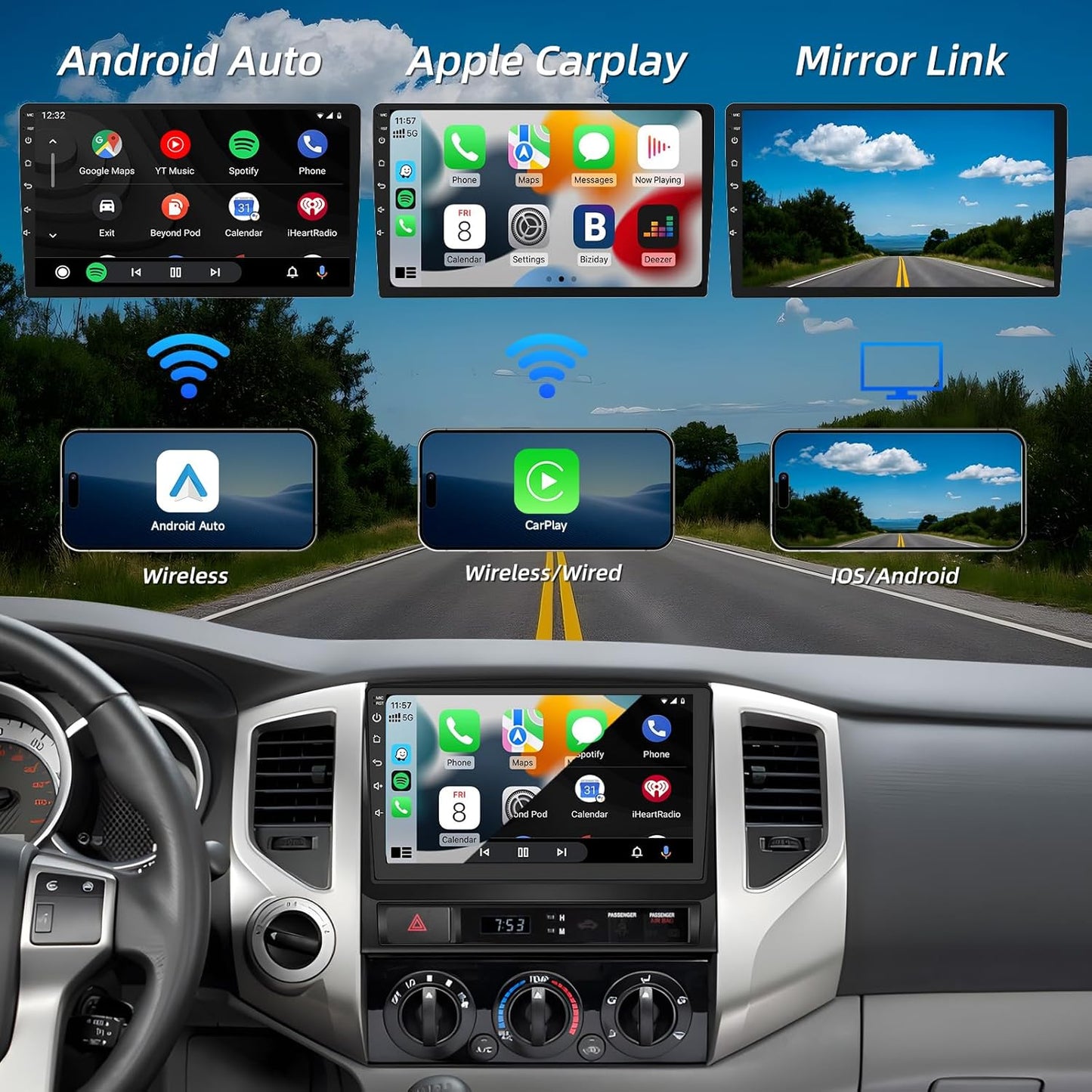 64G Android Car Radio for Toyota Tacoma 2005-2015: 9 Inch IPS Touch Screen, Carplay & Android Auto GPS Navigation