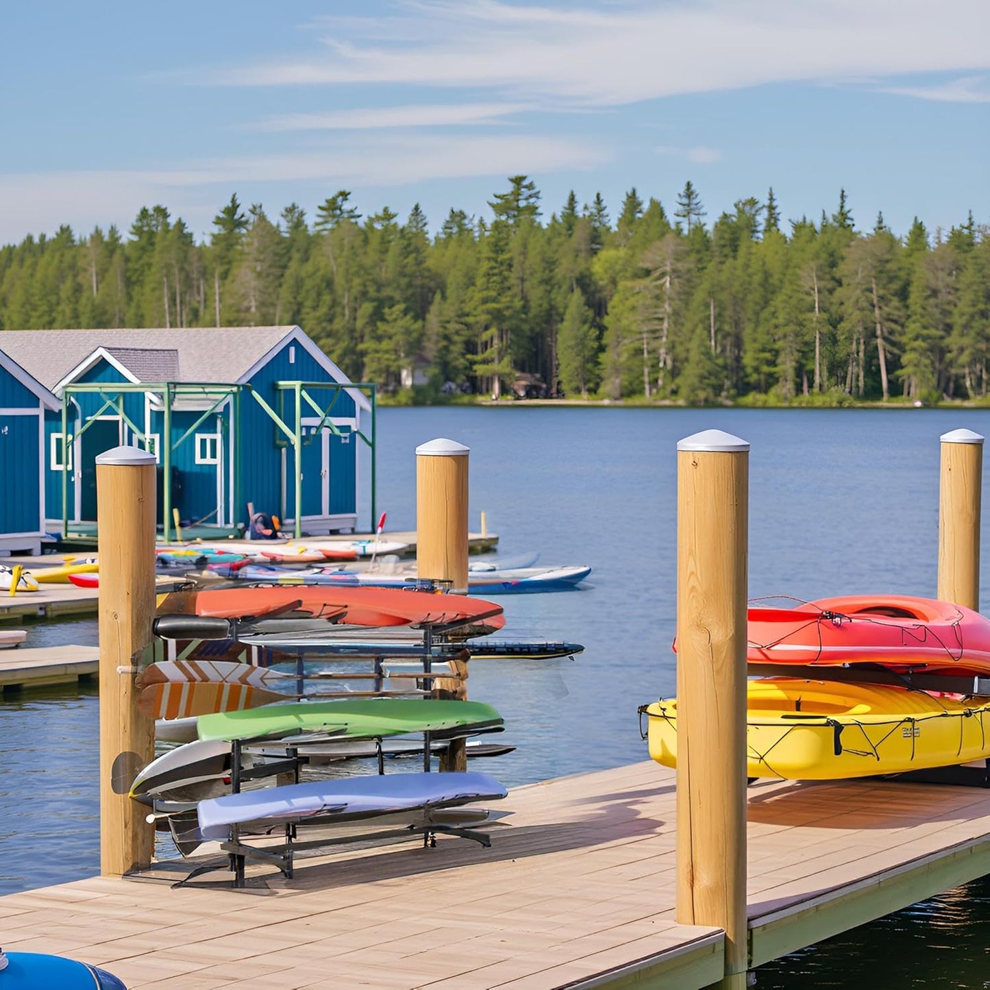 Kayak Storage Rack, Freestanding with Wheels, Heavy Duty, Adjustable Canoes and Surfboards Bracket