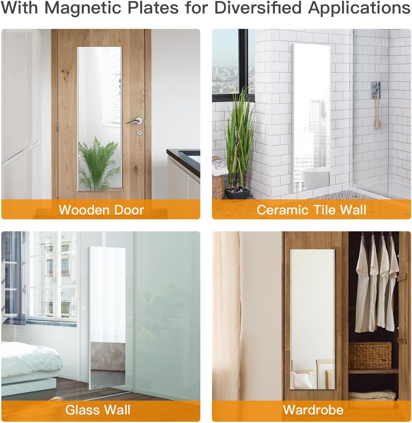 55'x16' Magnetic Mirror Lightweight Full-Length Mirror, Strong Adhesion, Easy Installation, Suitable for Refrigerator