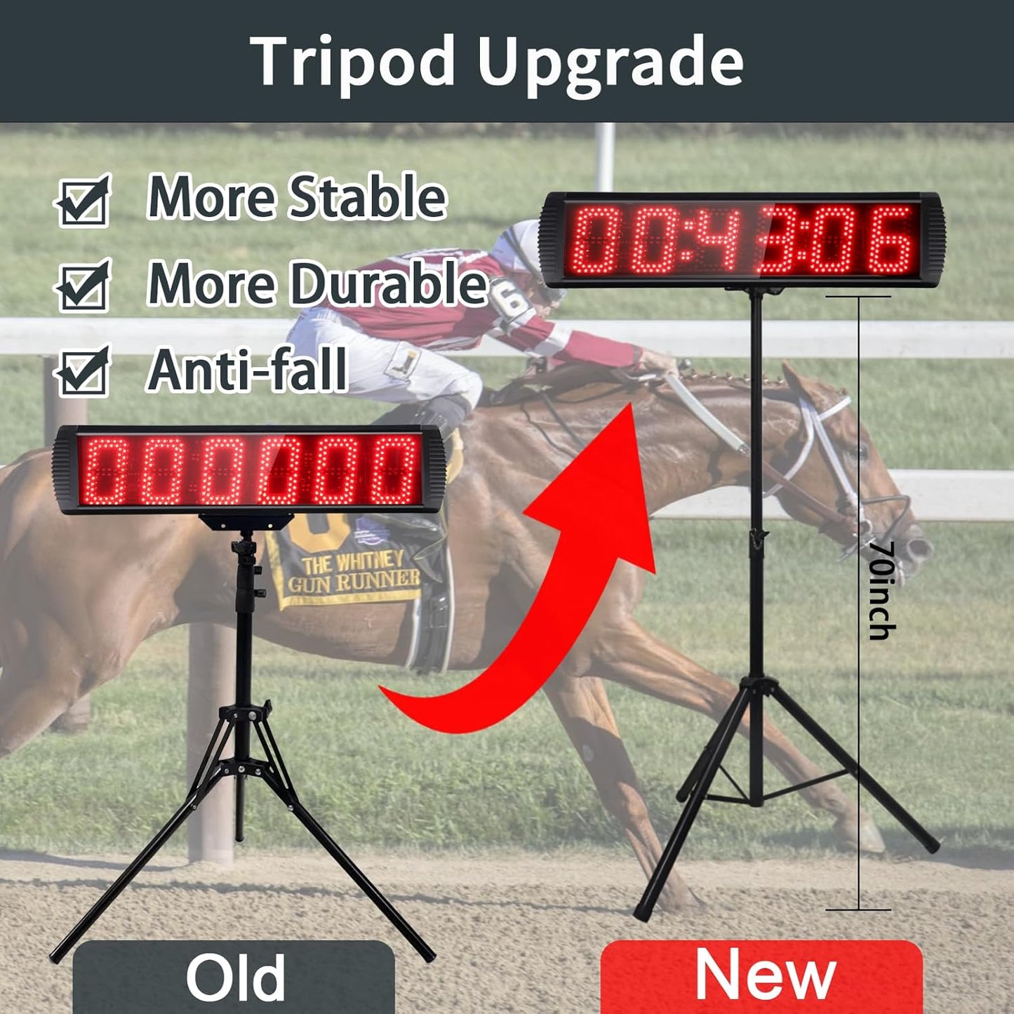 Portable Countdown/up Digital Race Timer, 12/24-Hour Clock,LED Stopwatch by Remote Control 5' High, 6 Digits