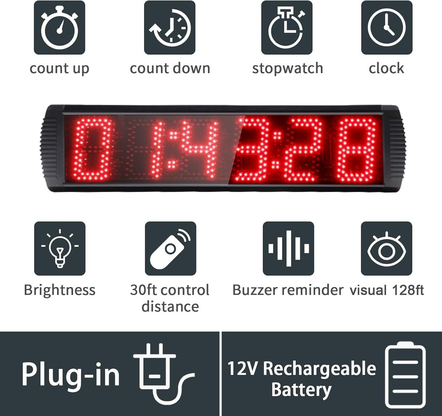 Portable Countdown/up Digital Race Timer, 12/24-Hour Clock,LED Stopwatch by Remote Control 5' High, 6 Digits