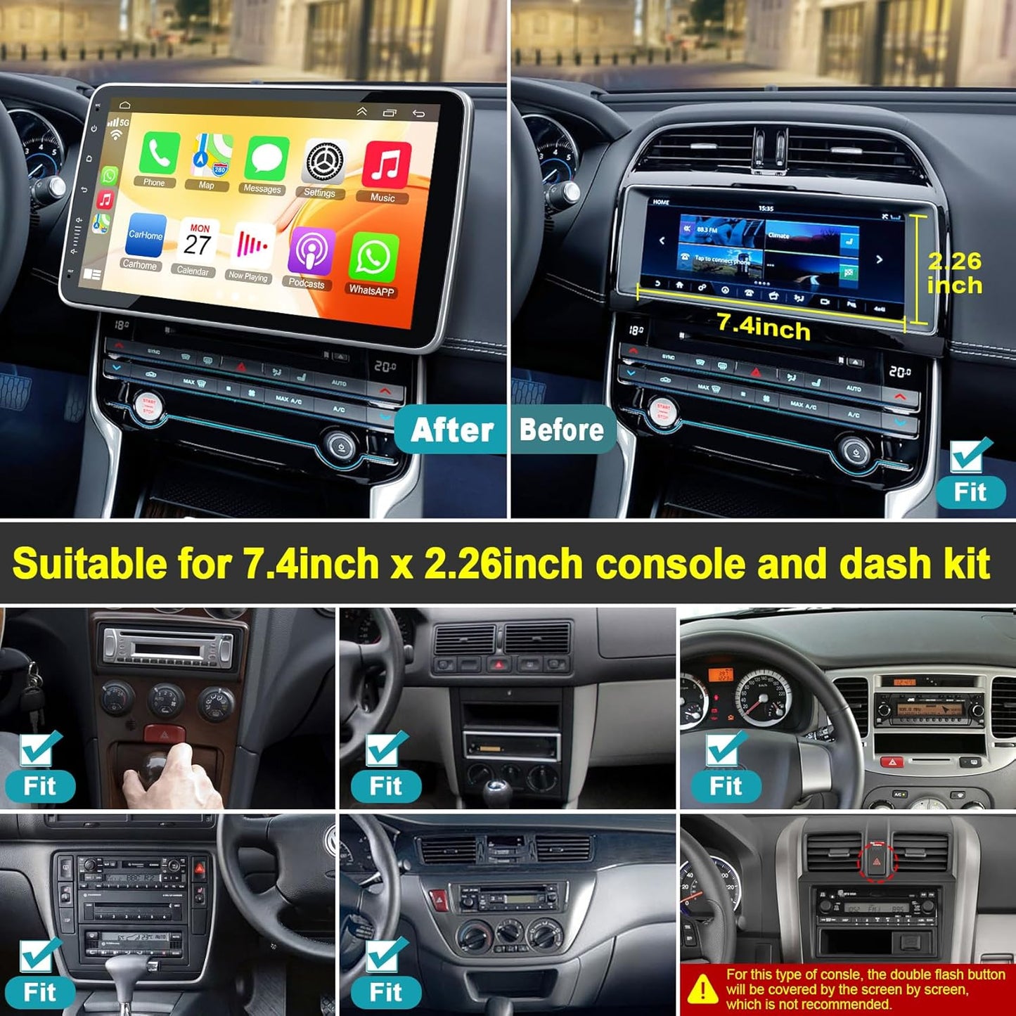 10 Inch Single Din Car Stereo Wireless CarPlay Android Auto Rotatable Touchscreen, Bluetooth. FM GPS Navigation WiFi