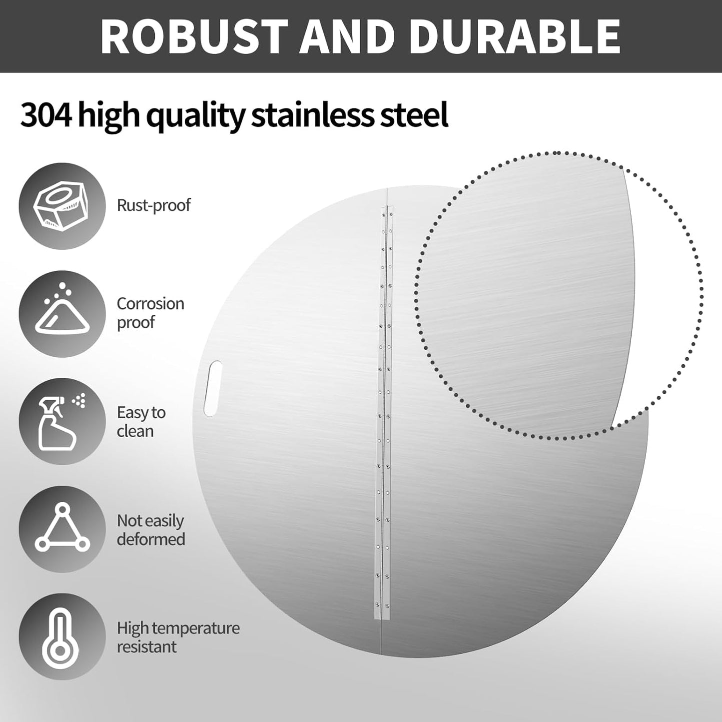 Fire Pit Lid Round, 40Inch Fire Pit Lid, 304 Stainless Steel Foldable Fire Pit Cover, Edge Built-in Handle Design