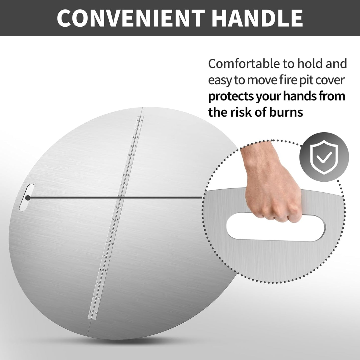 Fire Pit Lid Round, 40Inch Fire Pit Lid, 304 Stainless Steel Foldable Fire Pit Cover, Edge Built-in Handle Design