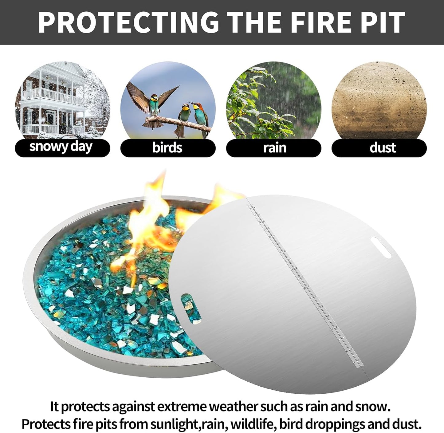 Fire Pit Lid Round, 40Inch Fire Pit Lid, 304 Stainless Steel Foldable Fire Pit Cover, Edge Built-in Handle Design