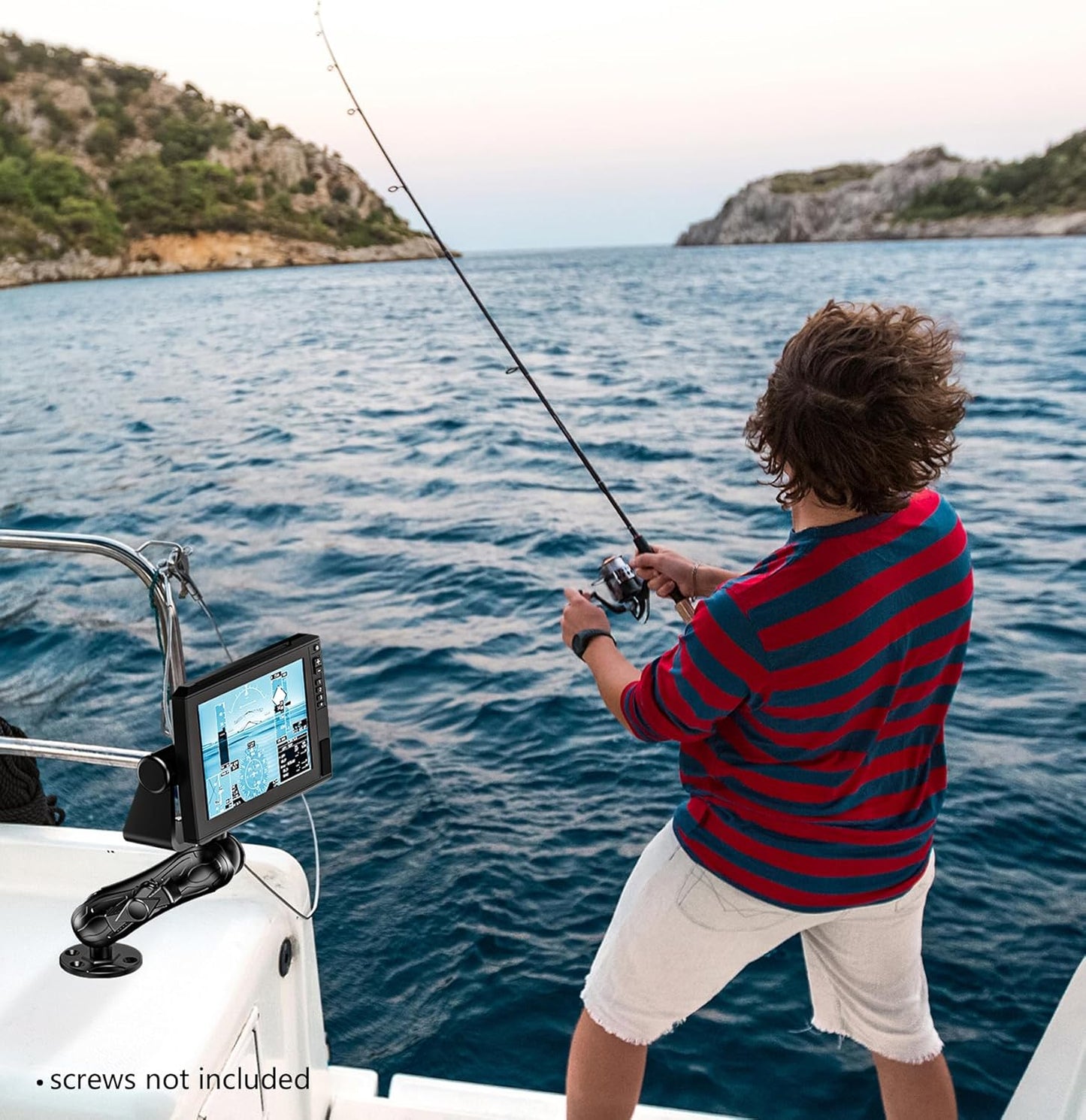 2.25' Ball Large Aluminum Alloy Fish Finder Mount with D Size Rectangular Plate & Round Base, 8.44' Medium Arm