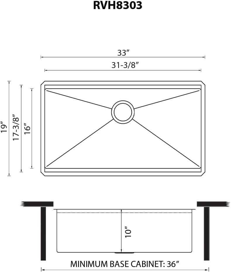 33-inch Undermount Rounded Corner Workstation Kitchen Sink Single Bowl, 16 Gauge Stainless Steel Kitchen Sinks