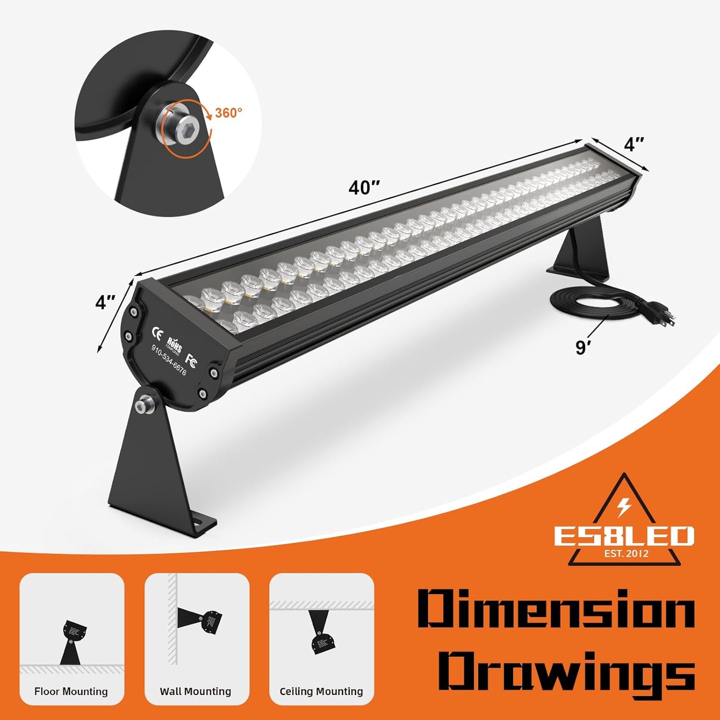 72W LED Linear Floodlight, 5700K Crystal Bright White, Adjustable Lighting Directions, Waterproof LED Wall Washer