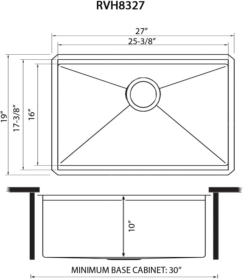 27-inch Undermount Rounded Corner Workstation Kitchen Sink Single Bowl, 16 Gauge Stainless Steel Kitchen Sinks
