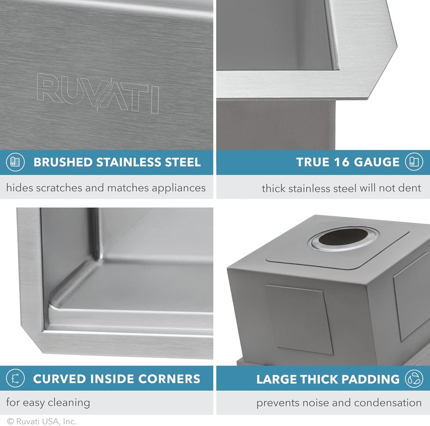 27-inch Undermount Rounded Corner Workstation Kitchen Sink Single Bowl, 16 Gauge Stainless Steel Kitchen Sinks