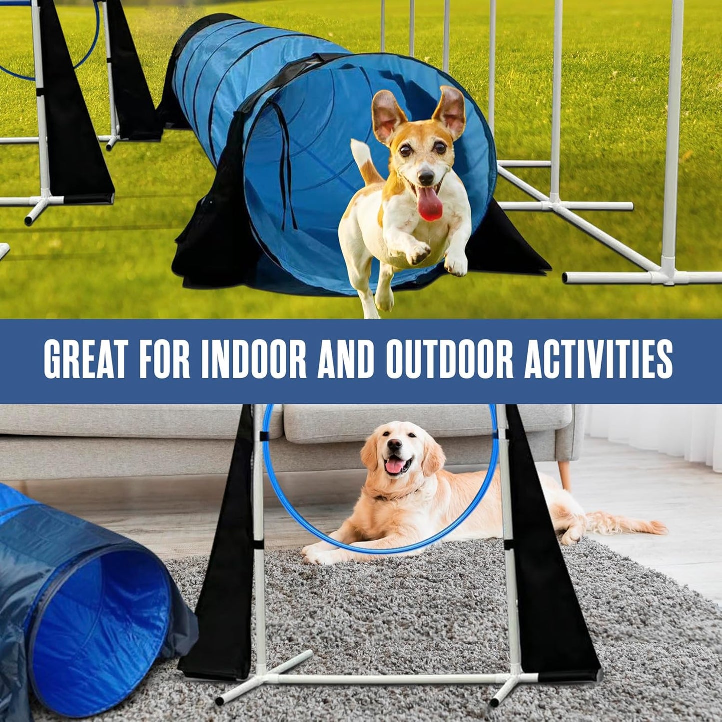 Dog Agility Training Set, Obstacle Course Training and Exercise Equipment, w/Play Tunnel Weave Poles Jumps Ect.
