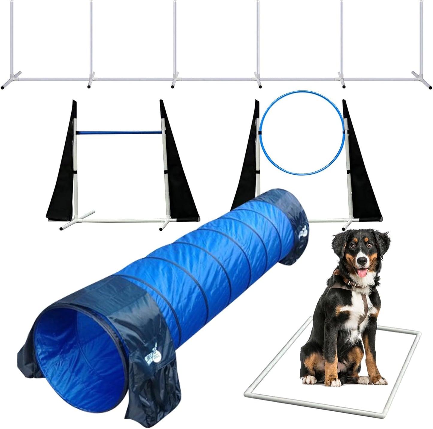 Dog Agility Training Set, Obstacle Course Training and Exercise Equipment, w/Play Tunnel Weave Poles Jumps Ect.