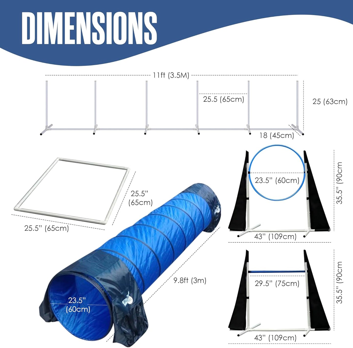 Dog Agility Training Set, Obstacle Course Training and Exercise Equipment, w/Play Tunnel Weave Poles Jumps Ect.