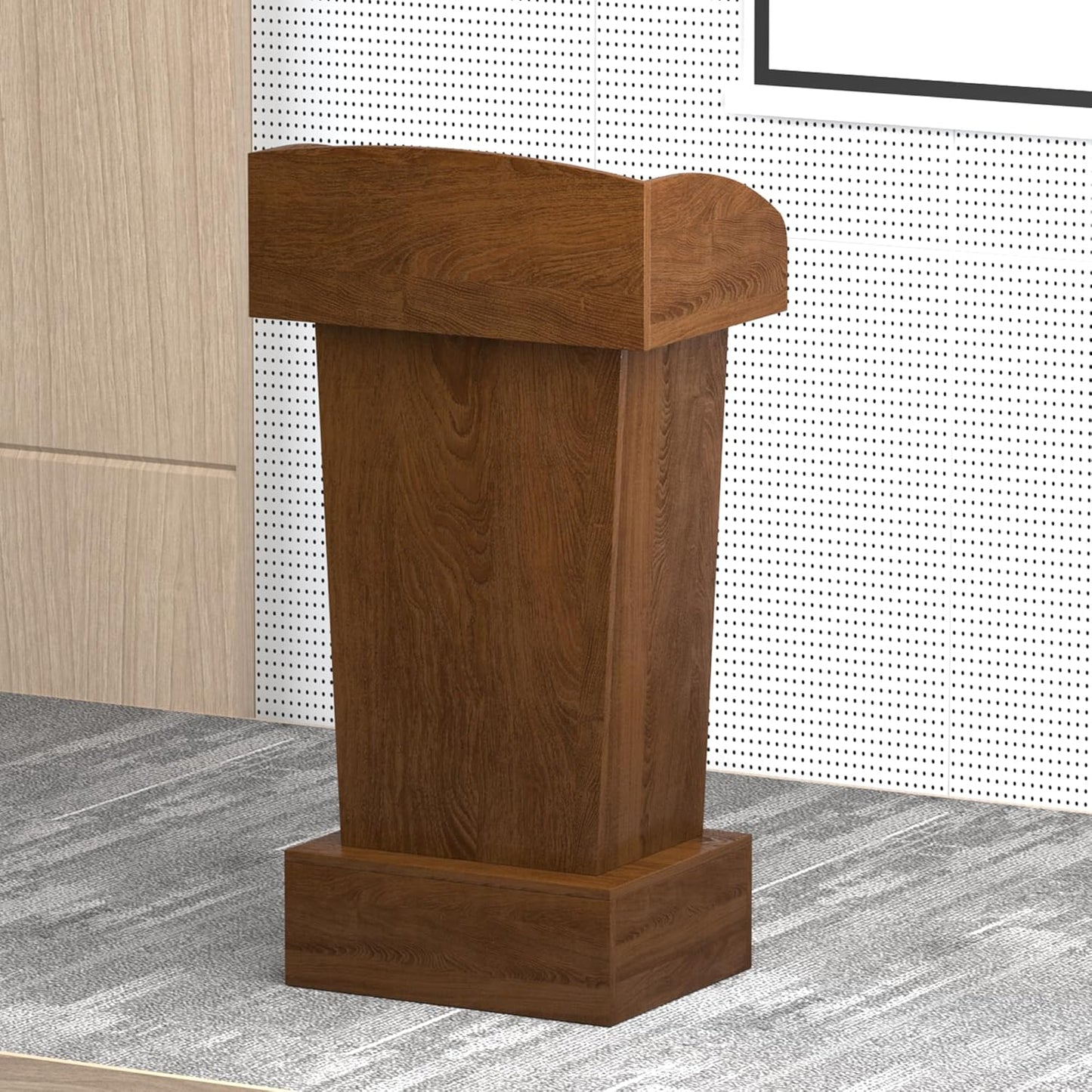 Wooden Podium Stand Lectern Walnut Color 16MM Wood Board Elegant Design with Storage