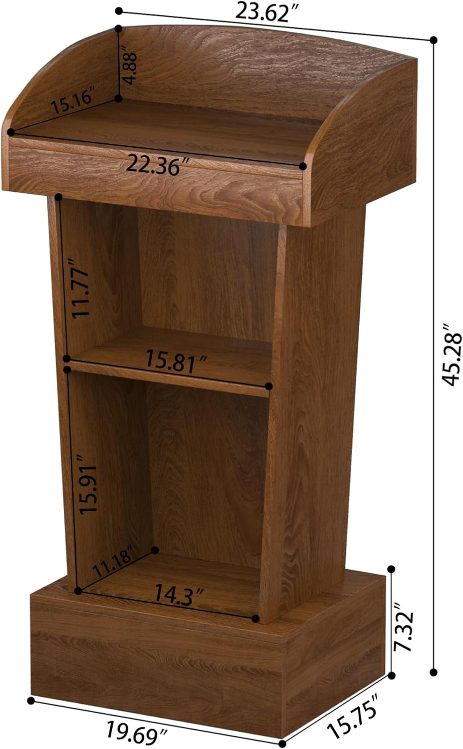 Wooden Podium Stand Lectern Walnut Color 16MM Wood Board Elegant Design with Storage