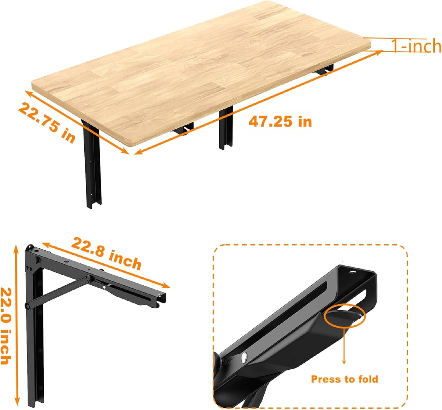 Wall Mounted Folding Workbench, Heavy Duty Folding Wall Table/Desk, Holds Up to 550lbs (47.25 x 22.75inch)