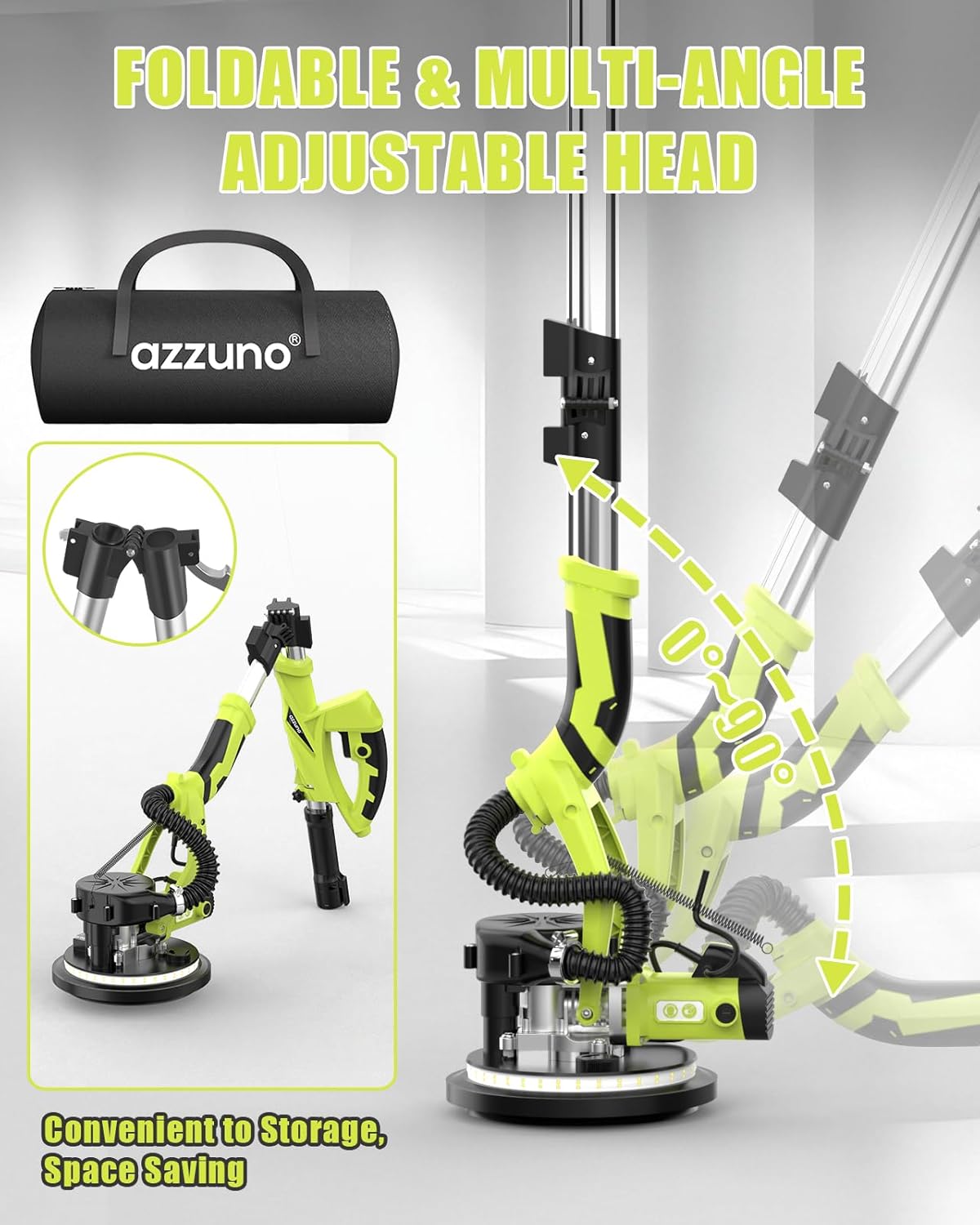 Drywall Sander with Vacuum Dust Collector, 12A Electric Popcorn Ceiling Removal Tool, 5 Variable Speed