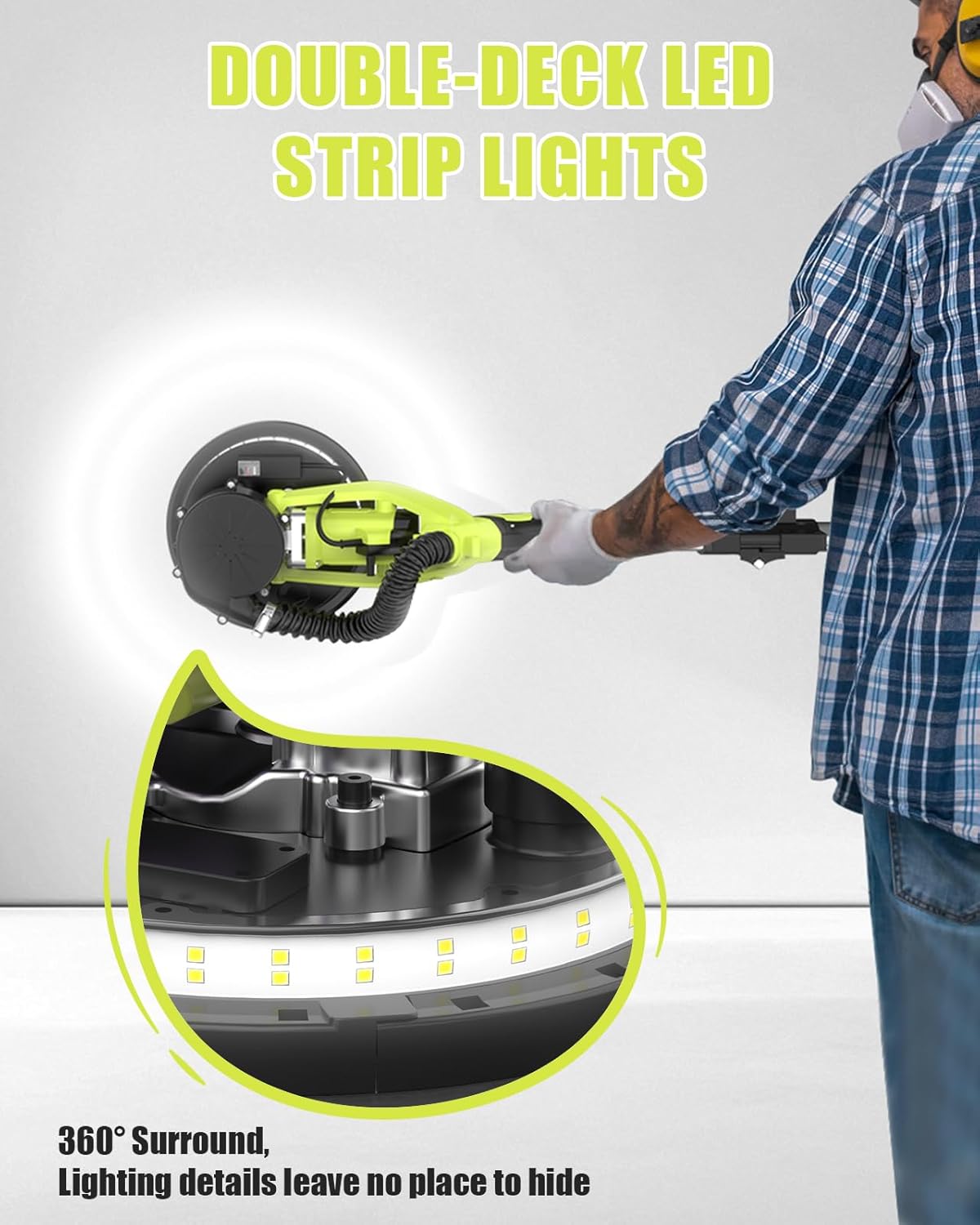 Drywall Sander with Vacuum Dust Collector, 12A Electric Popcorn Ceiling Removal Tool, 5 Variable Speed