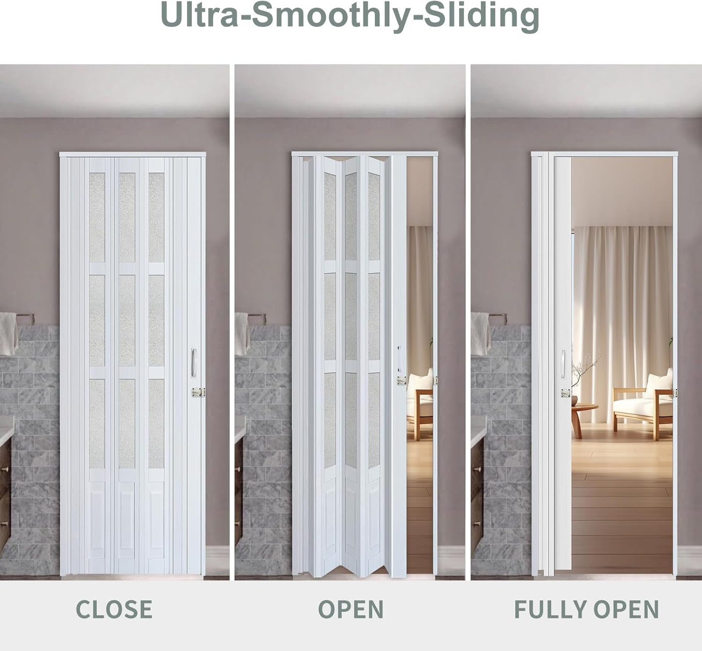 36X80in Accordion Door Interior, Folding Doors for Closet with Installation Hardware and Lock, White Multifold