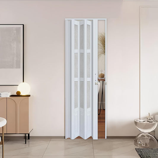 36X80in Accordion Door Interior, Folding Doors for Closet with Installation Hardware and Lock, White Multifold