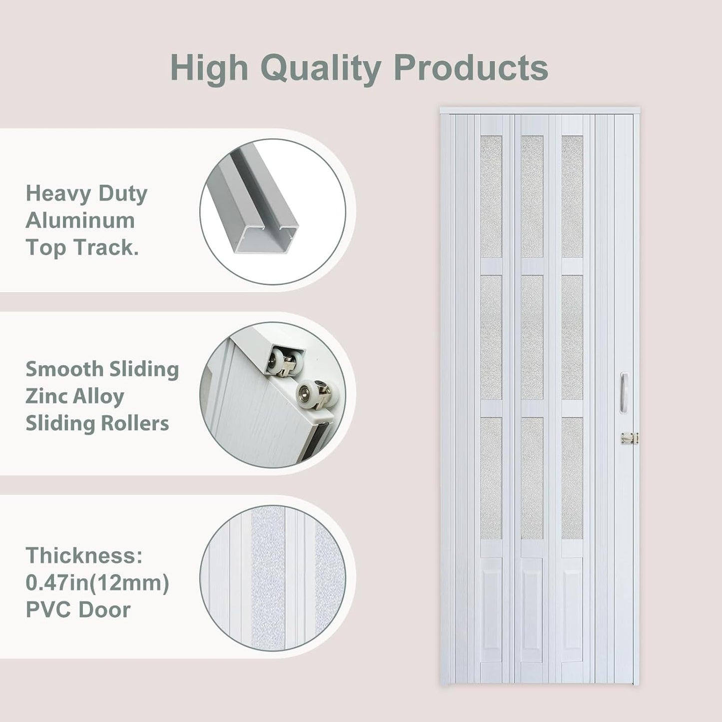 36X80in Accordion Door Interior, Folding Doors for Closet with Installation Hardware and Lock, White Multifold