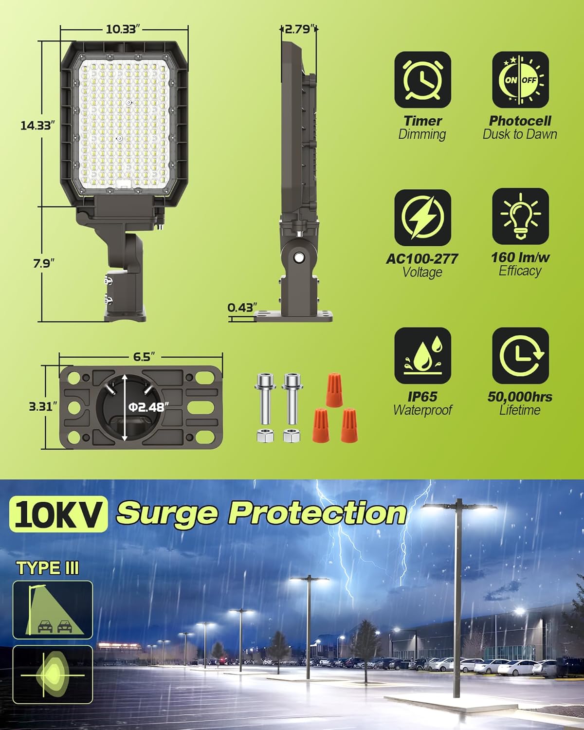 LED Shoebox Parking Lot Light 240W 220W 200W & 3 Color (4K/5K/57K) Tunable, Timer Dimming & Photocell LED Light