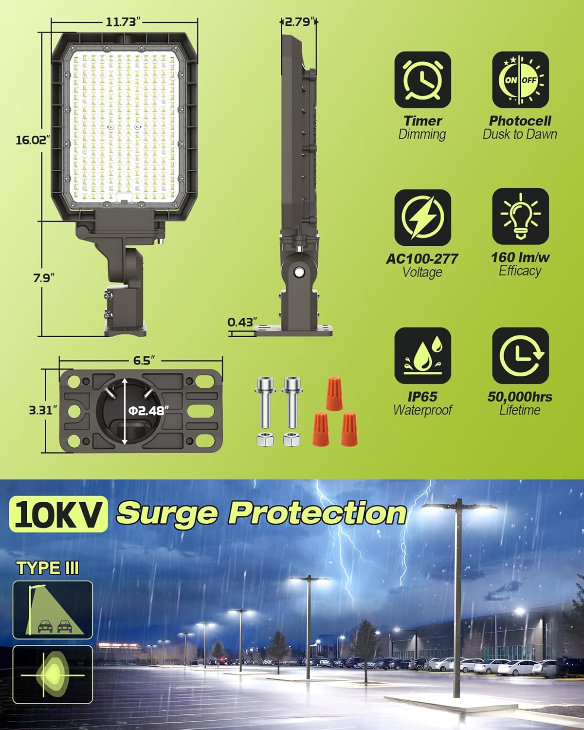 LED Shoebox Parking Lot Light 320W 300W 280W & 4000K 5000K 5700K Selectable, Timer Dimming & Dusk to Dawn